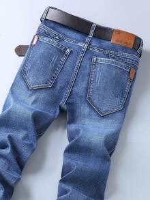 Jeans ajustados y rectos de hombre para otoño/invierno, aptos para trabajo, social, viaje, casual, negocios, ropa de trabajo, pantalones casuales, adecuados para viernes, Navidad, Día del Padre, Día de San Valentín - Azul - Ver 2