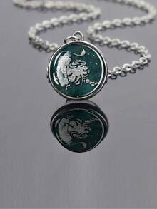 1件化石风格十二生肖主题玻璃凸面吊坠项链，搭配可调节链条，时尚又充满青春气息的配饰。 - 銀色 - 查看 15