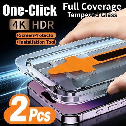 BOLLYMORE 2pcs 4K Ultra HD Tempered Glass Screen Protector Compatible With IPhone 17 Pro Max/16 Pro Max/17 Air/17/16/15/14/13/12/11/Plus/Mini/XR/X/XS/XS Max, One-Click Installation, Easy To Apply, Suitable For Dynamic Island