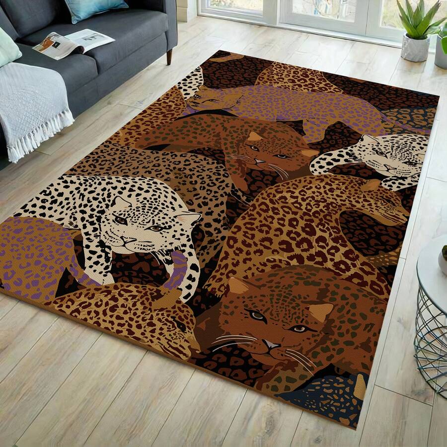 1pc Leopard Print Rug, Red Lips Rug, Pop Art Rug, Bold Statement Area Rug, Funky Living Room Decor, Animal Print Rug, Glamorous Home Rug, 84*60inch,Perfect Choice For Christmas ,Stylish And High-Quality Rugs, Perfect For Christmas Decorations And GiftsHome Decor, The Best Choice For Gothic-Style Birthday Gifts - Multicolor - View 1