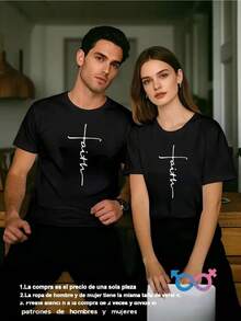 Camiseta de cuello redondo para parejas, moda informal de algodón suave, manga corta, para hombres y mujeres, divertida ropa temática para parejas, fiesta, cumpleaños, reunión de amigos, ropa - Negro - Ver 1