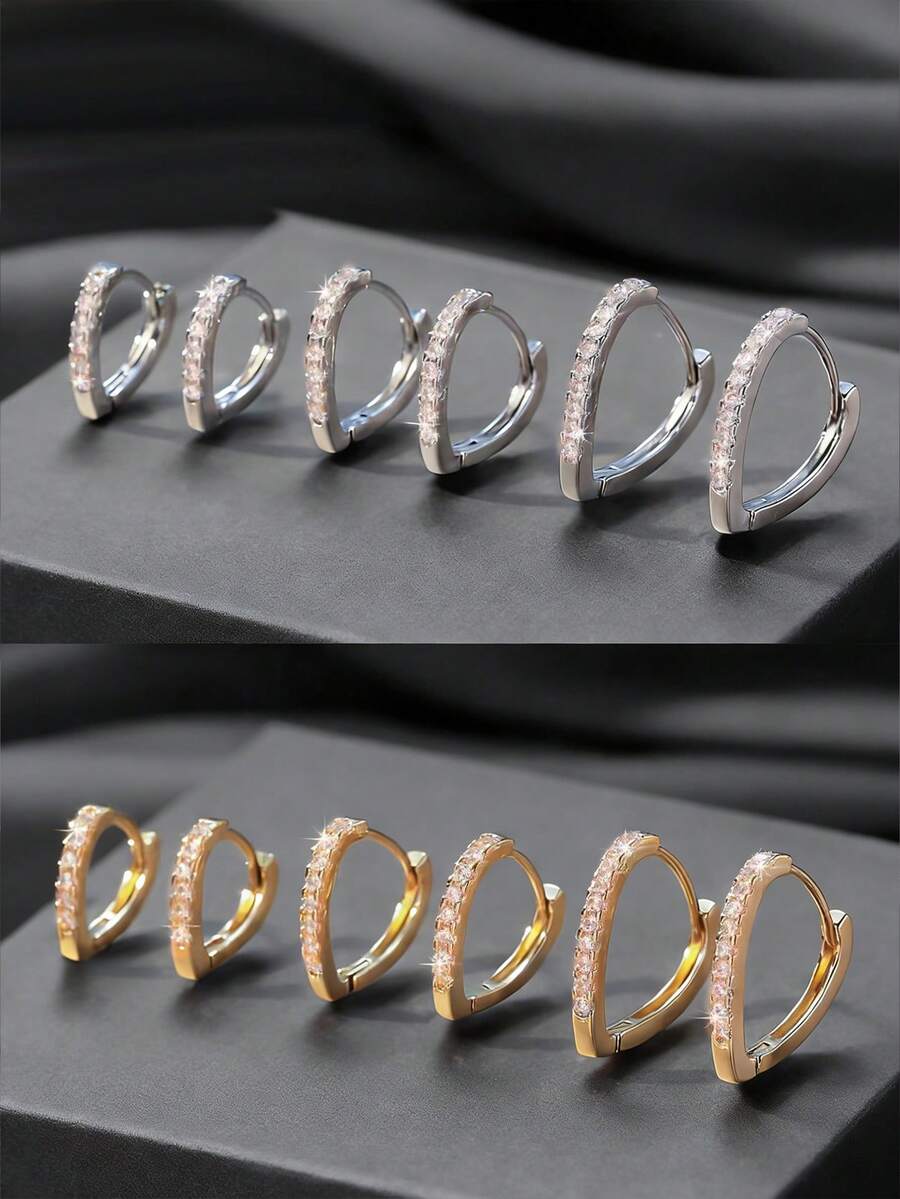 3 Pairs/Set Elegant Heart-Shaped Stud Earrings, Luxury Versatile Jewelry Earring Set, Suitable For Holidays, Dates, Birthday Gifts - Heart-shaped Earring Set - View 1