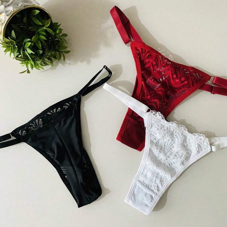 kit 4 calcinha fio duplo com regulagem coração renda na frente microfibra poliamida