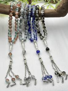 45颗10毫米3珠玻璃裂纹质感念珠手链，穆斯林念珠，中东阿拉伯念珠 - 彩色 - 查看 3