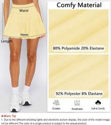 Women's Mini Skirt Skort Flowy Pleated High Waisted Ruffle Tennis Skirts For Women Athletic Skater Golf With Shorts Pockets - Màu be - Xem 11