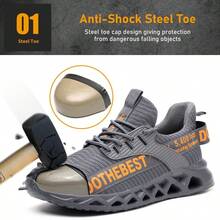 manlegu Grey Indestructible Work Sneakers For Men Women Steel Toe Anti-Smash Puncture Proof Breathable Lightweight Safety Shoes For All Seasons - Grey - View 3