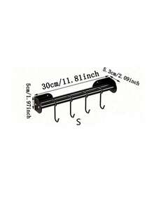 1/2 piezas Estante de pared para utensilios de cocina, barra de colgar moderna, ganchos de almacenamiento, ganchos colgantes móviles, soporte para ollas y cucharas, organizador de cocina, accesorios de cocina - Negro - Ver 9