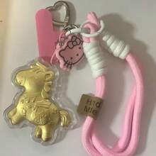 AD 1个创意“早日致富”钥匙扣吊坠，独特个性化情侣包包挂饰，汽车钥匙链，生日/新年礼物 - 金色馬+鑰匙扣 - 查看 16