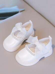 1 Pair Girls' Flat Shoes New Style Fashionable Soft Sole Children's School Shoes Mary Jane Princess Shoes - White - View 2