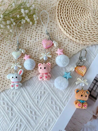 Cute Cartoon Animal Bag Pendant, DIY Phone Charm, Durable Resin Material Suitable For Phone Charms, Backpacks, Keys, Gifts For Women & Teens (Birthday, Valentine's Day) - Single Pendant Accessory, Backpack Decor, Playful Design, Charming Pendant, Decorative Keychain, Teen Accessory, Sentimental Gift, Kawaii Enthusiast, Bag Pendant, Retractable Strap, Kawaii Fan