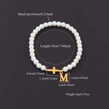 1pc New Classic Initial Cross Pendant Beaded Bracelets For Men - White - View 2