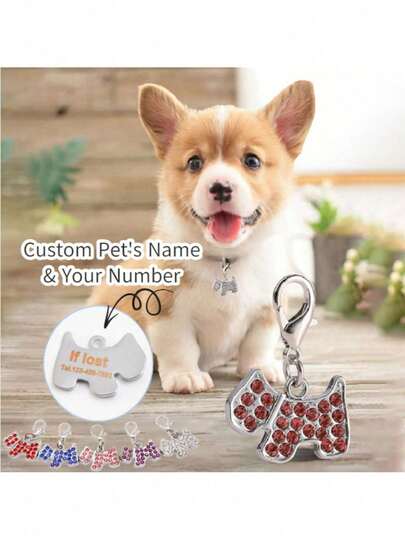Customizable Shiny Pet Dog Tag - Cute Small Dog Collar Accessory, Suitable For Small/Large Dogs, Anti-Lost Identification Tag