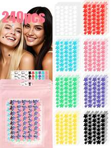 1600/1200/640 piezas Pegatinas de estrellas para la cara, adecuadas para decoraciones de fiestas festivas, pegatinas con diseño de estrellas de cinco puntas lindas, pegatinas mini impermeables y resistentes al sudor - Multicolor - Ver 8