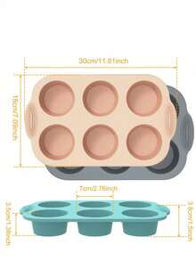 6杯硅胶煎饼模具，不粘耐热煎饼烤盘，圆形煎饼纸杯蛋糕模具，厨房烤箱蛋糕模具，硅胶烤盘，硅胶冰格，不粘迷你面包烤盘 - 彩色 - 查看 4