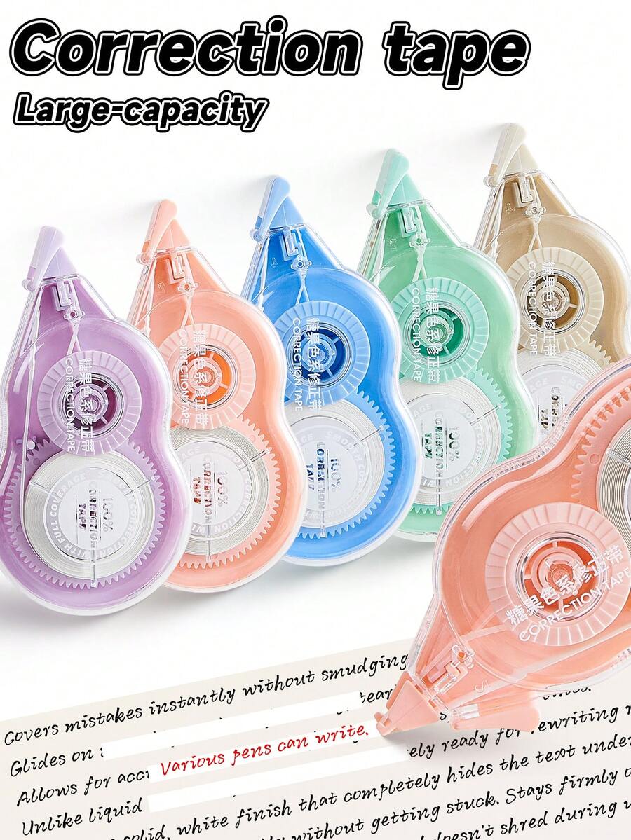 Candy-Colored Correction Tape (High Capacity), Retractable White Out Tape For Exam, Smooth Correction Tape, Reliable Liquid Paper Tape Eraser For School Office Supplies - Bộ - Xem 1