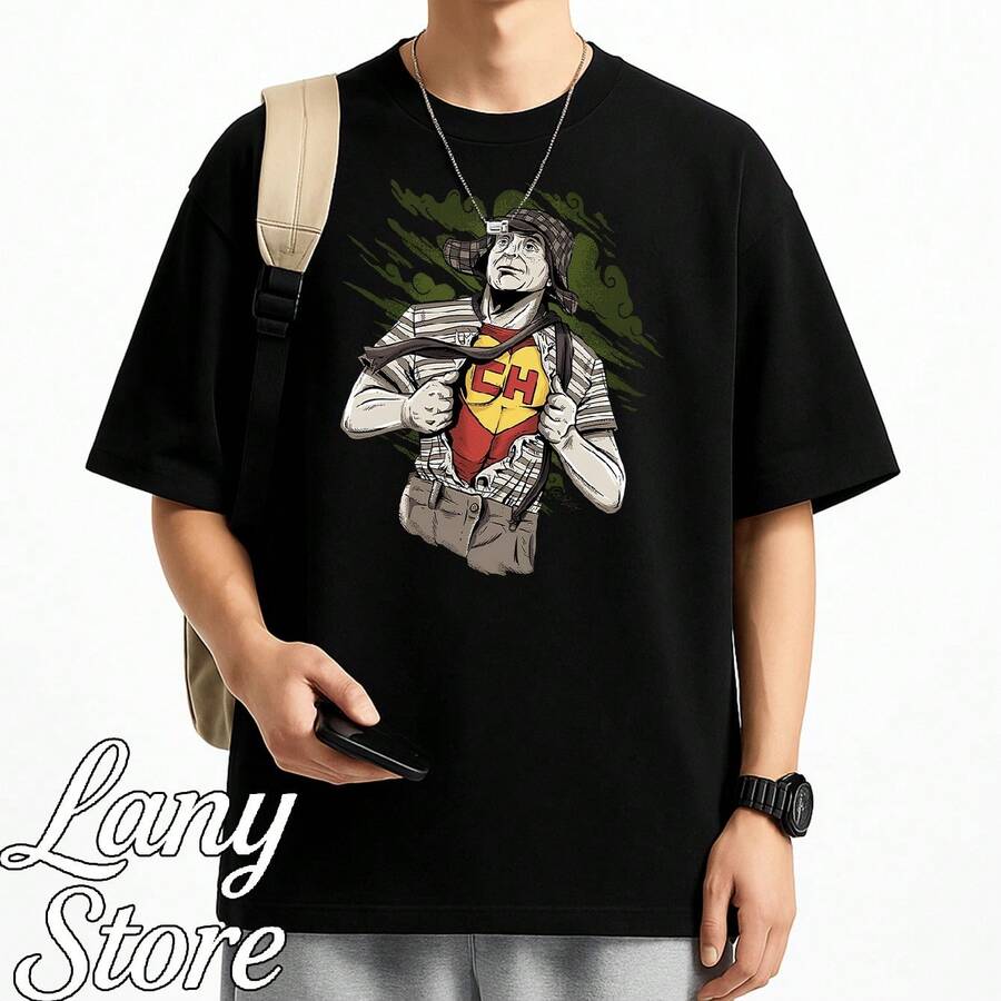 Chesperito Chapolin Chaves T-Shirt Drawing Series Movie Blouse Shirt Unisex 100% Cotton New Release Shipping Various Colors!! PLUS SIZE - 黑色 - 查看 1