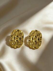1 Pair Stainless Steel Braided Style Elegant Women's Stud Earrings, Perfect For Holiday Outings And Parties, Also An Ideal Gift For Celebrations Or Birthdays - Gold - View 2