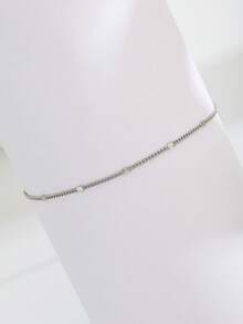 1件极简银色链脚链，精致串珠脚链，简约波西米亚风沙滩夏季饰品，女士礼物 - 銀色 - 查看 3