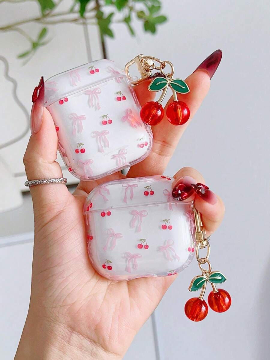 Niche Style Transparent Cherry 3 Earphone Case, Cute Protective Cover Compatible With Apple Pro 2/3, Wireless Bluetooth 4th Gen - Red - View 1
