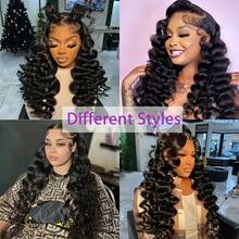 Body Wave 200% Density 13x4 HD Transparent Lace Frontal Blended Human Hair Wigs 34 Inches Brazilian Pre Plucked With Baby Hair Water Wave Lace Front Wig For Women Natural Black - Natural & Black - View 7