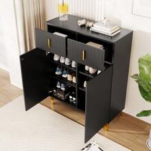 Elegant Sideboard With A Modern Design, Chest Of Drawers And Plenty Of Storage Space, Gold Handles - Black+Gold - View 5