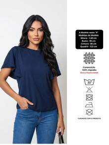 Women's Basic Blouse, 100% Cotton, With Elegant, Comfortable, Lightweight, Stylish, And Modern Godet Sleeves. - 藏蓝色 - 查看 6