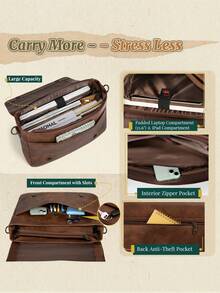 NEWHEY 复古翻盖男士斜挎包，PU皮革笔记本电脑包，15.6英寸防水男士公文包，复古电脑包，适合工作、大学、办公室、旅行等场合，防水男士公文包 - 彩色 - 查看 4