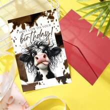 1pc Cute Cow Birthday Card With Envelope - Funny Cow Design With "Happy Birthday" Text, Perfect For Family, Friends - Sets - View 3