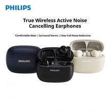 Philips TAT2569 True Wireless Earbuds, ANC Active Noise Cancelling, 10mm Drivers with Dynamic Bass, AI Mic for Clear Calls, Bluetooth 5.4, 31H Playtime, IPX5 Waterproof, Touch Control – White/Black/Blue - 查看 2