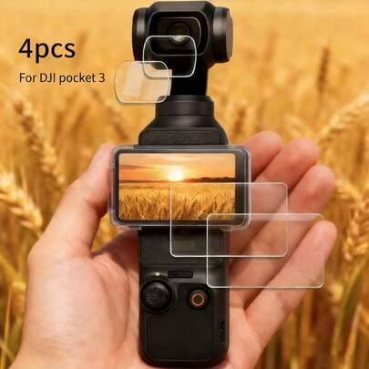 4pcs Osmo Pocket 3 Screen And Lens Protector, Tempered Glass Screen Protector + Tempered Glass Lens Protector, Scratch-Resistant, Anti-Fingerprint, Bubble-Free, Easy To Install, Smooth Surface, Anti-Scratch Coating, Precision Cut, Hardened Material, Anti-Fingerprint Coating, Suitable For Photographers