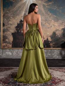 Strapless Sexy Women's Party Dress With Ruffle Hem And Flared Skirt, Suitable For Party Occasions Wedding - Olive Green - View 4