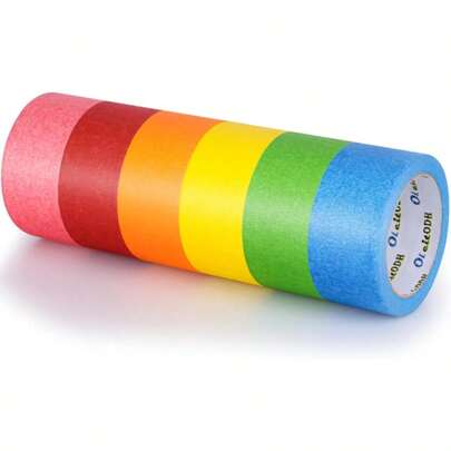 6 rollos de cinta adhesiva de colores, cinta decorativa de colores del arcoíris para pintura, artes y manualidades, DIY, útiles escolares