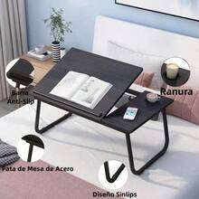 Mesa para Cama Plegable Escritorio Portatil para Laptop Mesita Laptop Cama con Portavasos y Ranura Inclinación Ajustable de 5 Niveles de Comer Jugar Estudiar y Trabajar - negro - Ver 3