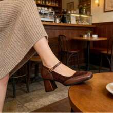 Women's High Heel Thick Sole Single Strap Sandals, French Elegant Style, Available In Burgundy, Graceful And Fashionable - Burgundy - View 9