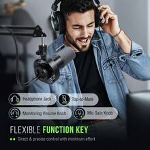 USB/XLR动圈麦克风，带防震架、触控静音、录音棚级金属麦克风、耳机插孔、监听音量控制，适用于人声、配音、直播、播客录制 - FIFINE K688 - 黑色 - 查看 8