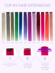 Rainbow-Colored Hair Clips With Real Human Hair Pieces, Featuring A Silky, Invisible Texture And Soft, Superior Quality. Available In 12 Colors, Equipped With Stable And Comfortable Hair Clips, And Easy To Install. Highly Cost-Effective And High-Quality Real Human Hair Pieces, Ideal For Stage Performances And Shows. - Multicolor - View 4