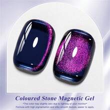 MEET ACROSS 1pc 7ml Jelly Colored Stone Cat Eye Gel Nail Polish, Ultral Shine Gradient Magnetic Semi Permanent Soak Off UV Gel Varnish For Summer Nails, Manicure Nail Art Degign For Home And Salon Nail Supplies - 紫色 - 查看 3