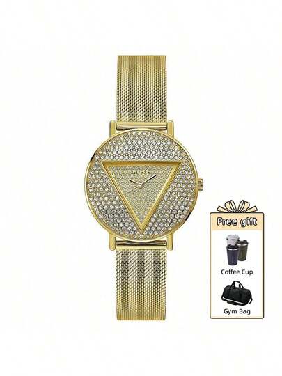 Guess Women's Quartz Fashion Diamond-Studded Wrist Watch, Stainless Steel Strap, Fashionable & Elegant, Suitable For Daily Wear, GW0477L2
