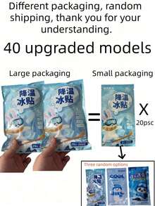 jakehoe 40/20/10/2片装速效降温贴，凝胶材质，适用于军事训练、卡通等多种用途，可用于手机散热，家用盒装，适合所有肤质和年龄段。降温贴片，冰垫，贴纸，游戏降温，耐寒，40片柔软凝胶冰垫，冰凉舒适，粘性强，是物理降温的最佳选择，适合居家和旅行，独立包装。 - 彩色 - 查看 10