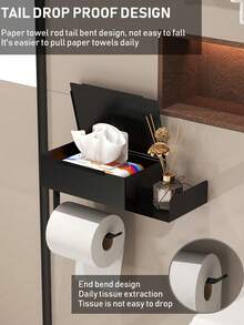 1pc Bathroom Tissue Paper Holder With Shelf, Wet Wipes Storage Rack, Wall-Mounted Toilet Paper Roll Dispenser, Bathroom Accessories - Multicolor - View 7