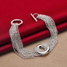 925纯银镀层多链圆环手链，男女皆宜，适合婚礼、订婚、派对等场合佩戴，时尚饰品 - 銀色 - 查看 5