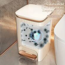 Senmeo 12L Rust-Proof Pedal Trash Can (Light Luxury), Large-Capacity For Small Spaces - 奶油黃 + 玫瑰金 - 查看 9