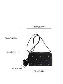 休闲字母印花斜挎包，复古星星和爱心设计，女士单肩包，春季款 - 黑色 - 查看 6