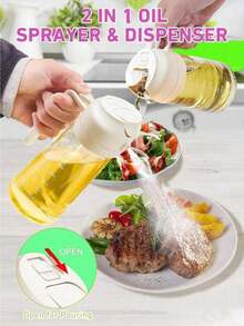1 pieza Dispensador de botella de aceite de cocina de 500ml - Dispensador y rociador de aceite de oliva 2 en 1 - Para cocinar, cocina de restaurante, ensalada, rociador de aceite para asar, color y estilo aleatorios - Ver 5