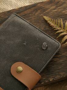 Takeoak 1pc Customized Name With Fashion Buckle Gold Personalized Word Waxed Canvas Texture Passport Cover Unique Document Card Holder Travel Accessory Handmade Fashion Travel Accessory Men's Father's Day Gift - Multicolor - View 7