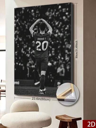 1pc Diogo Jota Liverpool Heart Gesture Framed Canvas Wall Art - 2D Flat Print, 60x80cm, Black & White #20 Poster For Fans & Bedroom Decor
