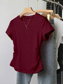 A Simple Solid-Color Short-Sleeved T-Shirt Set For Women, Suitable For Daily Wear And Easy To Match With Various Outfits. Includes 1 Piece - Multicolor 5 - View 7