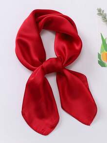 1pc Solid Color 70cm Faux Silk Printed Bandana Scarf, Minimalist Headscarf, Fashion Square Scarf, Elegant Neckerchief, Orange/Green/Red, Suitable For Halloween Costume, Headband, Gift Or Performance Scarf For Dress - 70 Satin - View 6