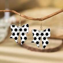 Sports Inspired Football Themed Bow Acrylic Earrings Women Fashion  Accessories Creative Design Earring For Girls Gift - C - 查看 1