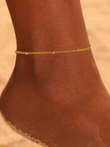 女士不锈钢脚链，饰以金色珠子，简约日常及海滩佩戴饰品 - 腳鍊 - 查看 1